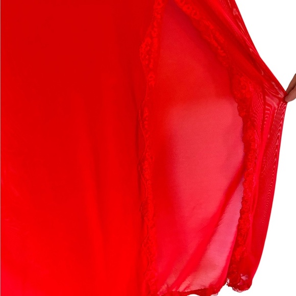 Coquette Red Long Sheer Lace Detail  Women's V Neck Nightie Dress Size Small - Picture 6 of 8